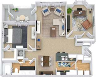 Garrison 3D. 1 bedroom apartment + den. Kitchen with bartop open to living/dinning rooms. 1 full bathroom, double vanity. Walk-in closet. Patio/balcony.