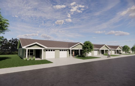 a rendering of a row of cottages at Greenway Cottages in Mosinee, WI
