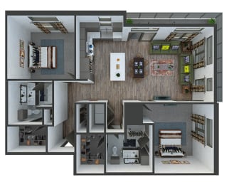 broadway 2 bedroom, 2 bath. L-shaped kitchen with island and pantry. Coat closet in entry hallway. double vanity bath and standalone shower in master. linen closets. washer/dryer. patio/balcony