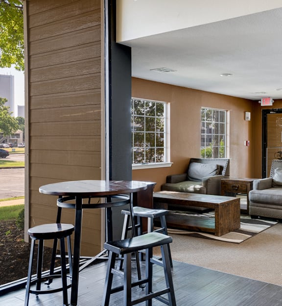 Lounge Seating at the Clubhouse with High Top Table and Stools