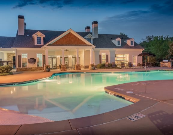 Outdoor Pool at twilight at  at Walden Oaks Anderson SC 29625