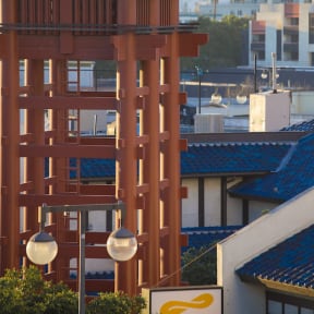the corner of a building in a city at Mikado Little Tokyo, California