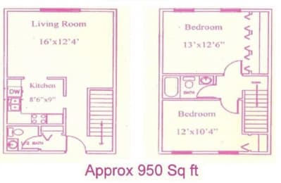  Floor Plan 2 Bed 1.5 Bath
