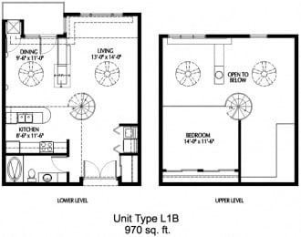 1BRM-LOFT-B Floor Plan at 808 Berry Place, Saint Paul