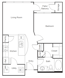 A2 - 1 bed, 1 bath, 630 square feet