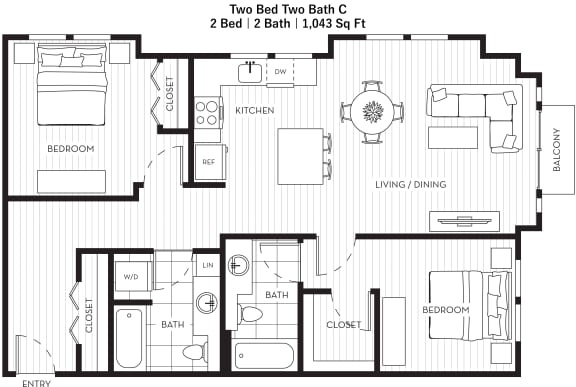 a floor plan of two bed two bath cc floor plan with two bedrooms and a