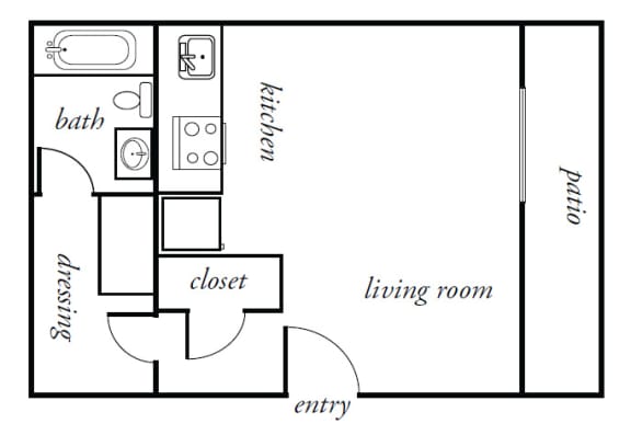 studio floor plan at julieann apartments in portland, oregon