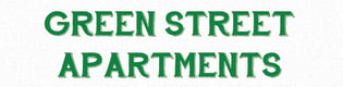 the word green street apartments in green font on a black background