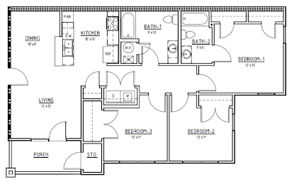  Floor Plan 3 Bed, 2 Bath