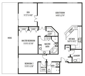 Boardwalk 28 with Den 2 Bed 2 Bath Floor Plan at Two Itasca Place, Illinois, 60143
