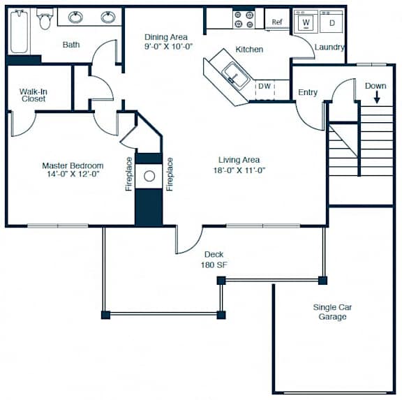 Elan at Mallard Creek A2 Floor Plan 1 Bedroom 1 Bath