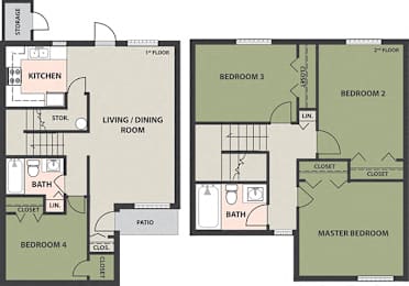  Floor Plan 4-Bedroom, 2-Bath