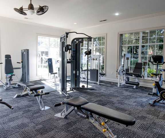 A gym at The Crest at Sugarloaf, Lawrenceville, GA, 30044