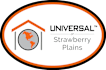A logo with a house and a globe in the middle and the text 'UNIVERSAL at Strawberry Plains'.