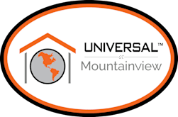 A logo with a house and a globe in the middle and the text 'UNIVERSAL at Mountainview'.