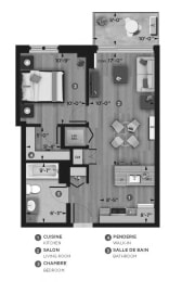 Floor Plan  1 bedroom 1 bathroom apartment floor plan at La Voile Pointe-Claire in Pointe Claire, QC