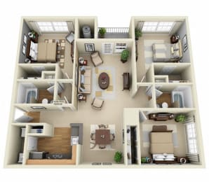 3D Biltmore 3 bedroom apartment. Kitchen with bartop open to living and dining room. Optional wood burning fireplace. 2 full baths. in unit-laundry. Patio/Balcony