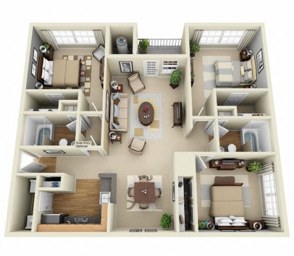 3D Biltmore 3 bedroom apartment. Kitchen with bartop open to living and dining room. Optional wood burning fireplace. 2 full baths. in unit-laundry. Patio/Balcony