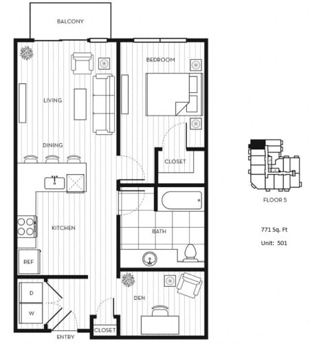Floor Plan  1x1+D C - Type A