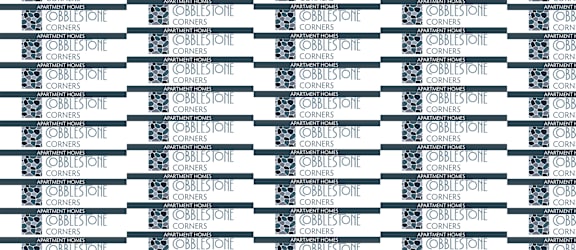 A patterned image of a blue and white OBBLLESTONE logo.