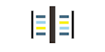 A graphic with a series of vertical bars in shades of blue, yellow, and grey.