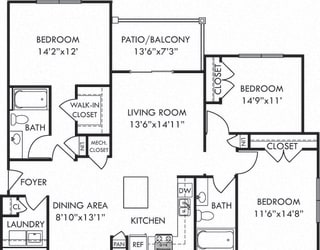 Sandpiper. 3 bedroom apartment. Kitchen with island open to living/dinning rooms. 2 full bathroom. Walk-in closets. Patio/balcony.