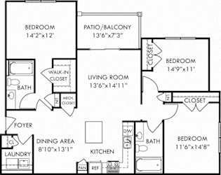 Sandpiper. 3 bedroom apartment. Kitchen with island open to living/dinning rooms. 2 full bathroom. Walk-in closets. Patio/balcony.