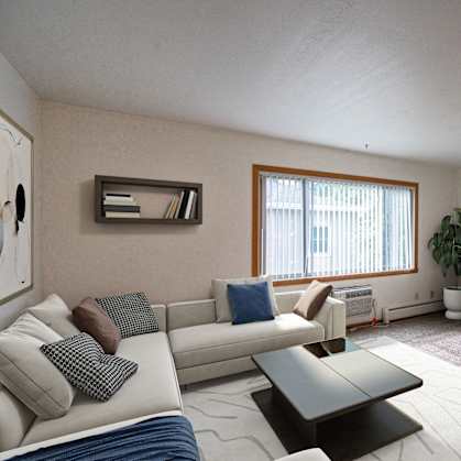 a living room with a couch and a tv. Fargo, ND Crown Court 1 Apartments