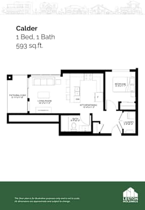 A floor plan for a property called Calder with 1 bed and 1 bath.
