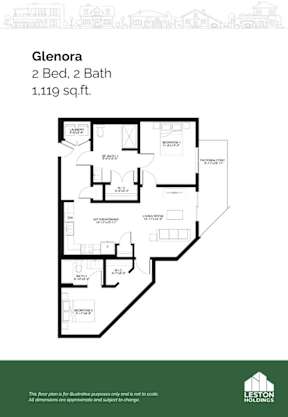 A floor plan for a property called Glenora which has 2 bedrooms and 2 bathrooms.