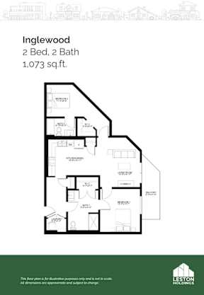 A floor plan for a two bedroom, two bath house from Leston Holdings.