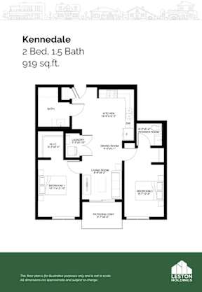 A floor plan for a property called Kenedale, which is 2 Bed, 1.5 Bath, and 919 sq.ft.