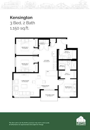 A floor plan for a 3 Bed, 2 Bath property sized at 1,150 sq.ft.