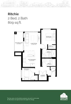 A floor plan for a property called Ritchie, which has 2 bedrooms and 2 bathrooms, and is 809 square feet in size.