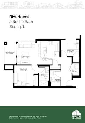 A floor plan for a 2 bedroom, 2 bathroom apartment sized at 814 sq.ft.