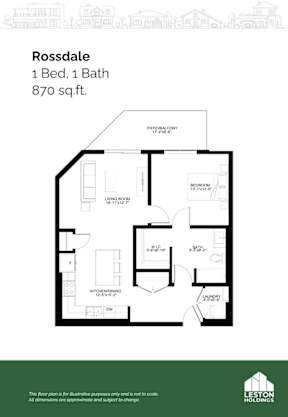A floor plan for a property called Rossdale showing a living room, a bedroom, a bathroom, a kitchen, a study, a dining room, and a pantry.