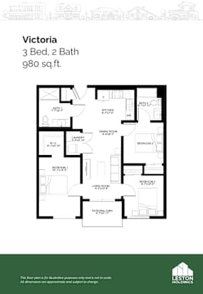 A floor plan for a property called Victoria with 3 bedrooms and 2 bathrooms.