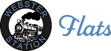 A logo for Webster Station Flats features a train.