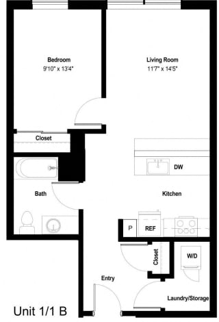 The Danforth Apartments 1x1 B Floor Plan
