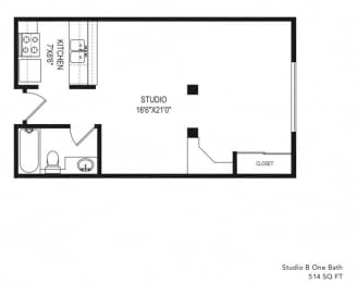 Studio floor plan  at Duet on Wilcox, Los Angeles, 90028