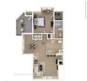 A floor plan of a house with a kitchen, living room, and two bedrooms.
