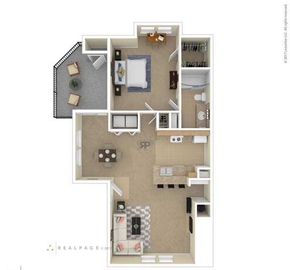 A floor plan of a house with a kitchen, living room, and two bedrooms.