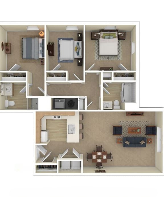 a bedroom floor plan with a living room and a kitchen