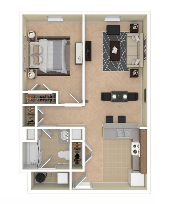 a floor plan of a studio apartment with a bedroom and living room