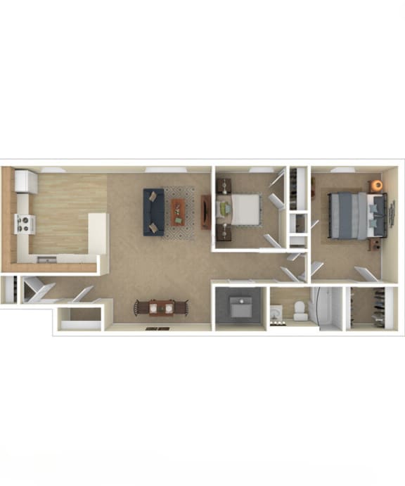 a bedroom floor plan with a bathroom and a living room
