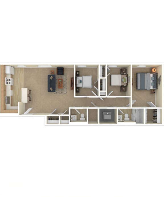 a bedroom floor plan with furniture and a living room