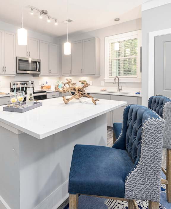 Modern Kitchen with White Island at Park Circle Village Apartments, North Charleston, South Carolina