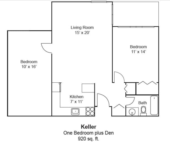 Floor Plan  2 bed 1 bath D at Hillsborough Apartments, Minnesota