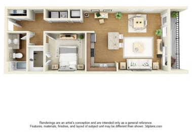 One Bedroom A3 FloorPlan at The Cole, Indiana