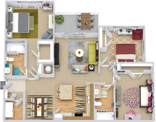 Sandalwood 3D. 3 bedroom apartment. Kitchen with island open to living/dinning rooms. 2 full bathroom. Walk-in closets. Patio/balcony.